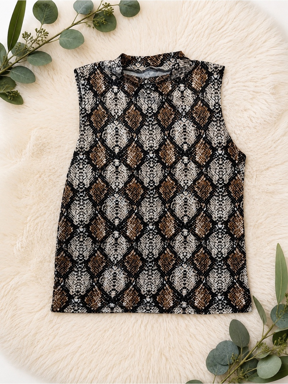 Olivia RaeSleeveless Snake-Print Mock Neck Top